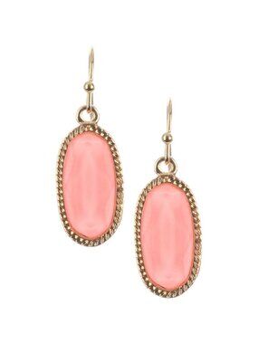 Pink Oval Faceted Lucite Stone Metal Frame Fish Hook Earrings